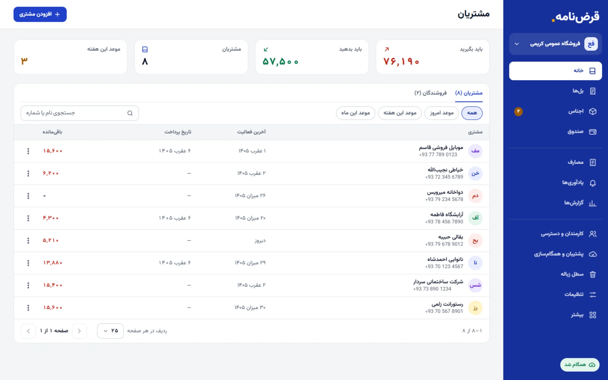 قرض‌نامه در لپ‌تاپ: مشتریان و قرض هر کدام