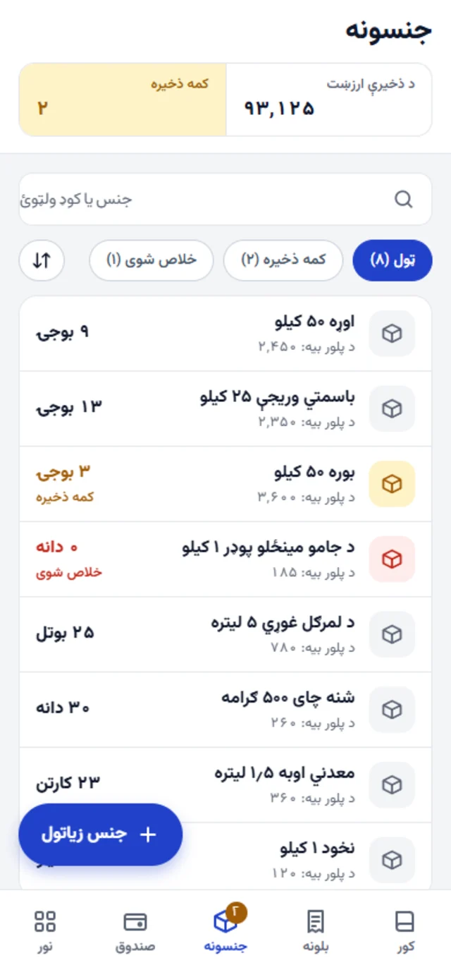 جنسونه د ذخیرې او کمې ذخیرې له خبرتیا سره